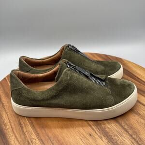 Frye Lena Shoes Womens Size 8.5 M Green Suede Zipper Comfort Casual Sneakers